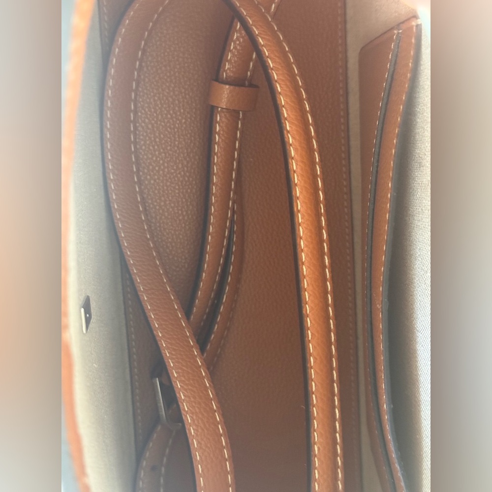 Toteme T-Lock Leather Trim Cotton Canvas Shoulder Bag - Picture 5 of 10
